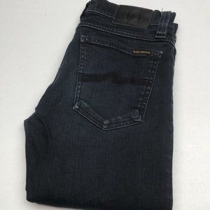 MADE IN ITALY 🇮🇹 BLACKWASH NUDIE TIGHT LONG JOHN SKINNY JEANS 28x34 🇮🇹
